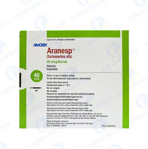 Foto del medicamento Aranesp 40 mcg sol inyectable, caja con 4 jeringas o Darbepoetina Alfa en venta