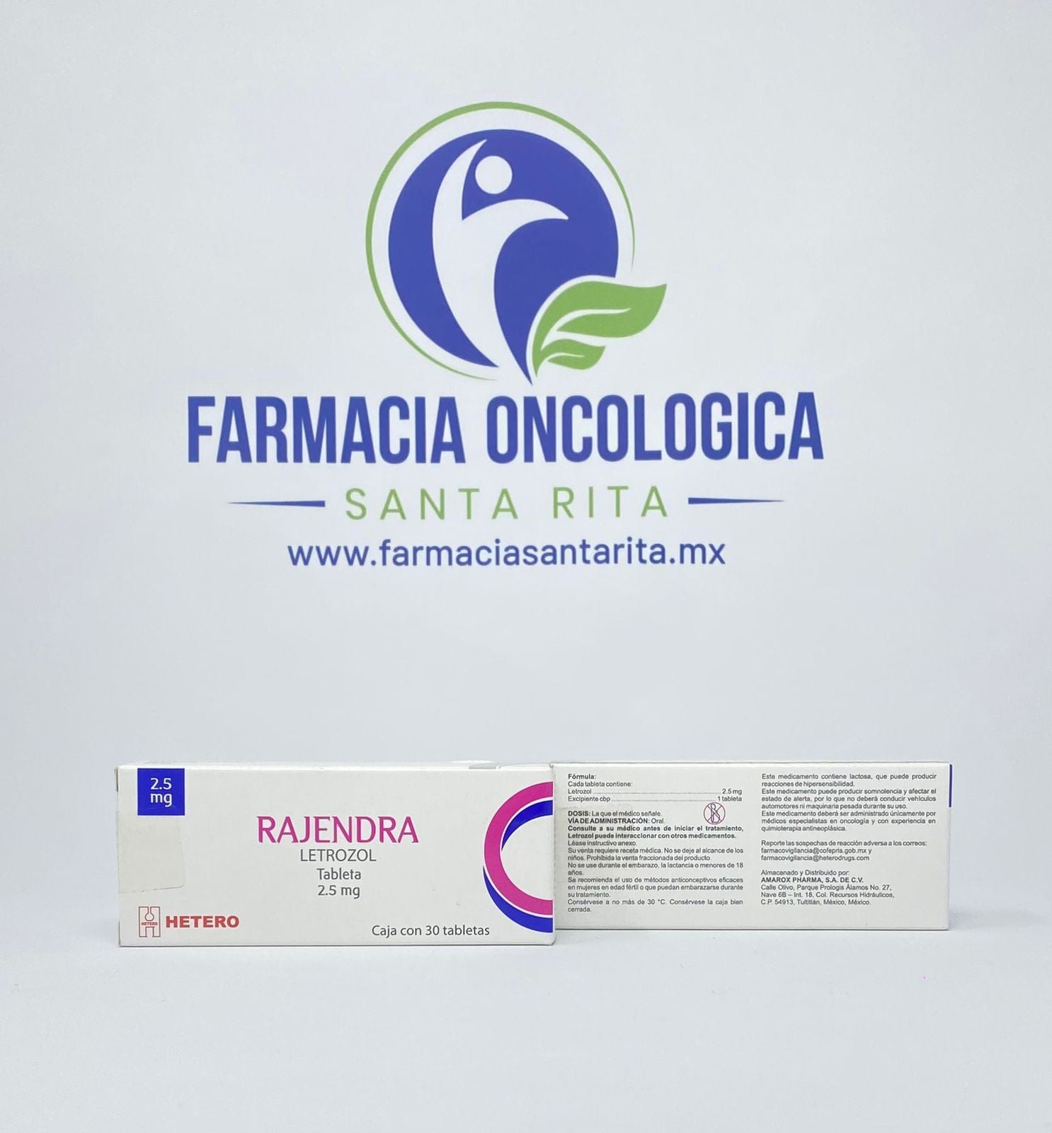Foto del medicamento Rajendra 2.5 mg con 30 tabletas o Letrozol 2.5 mg con 30 tabletas en venta