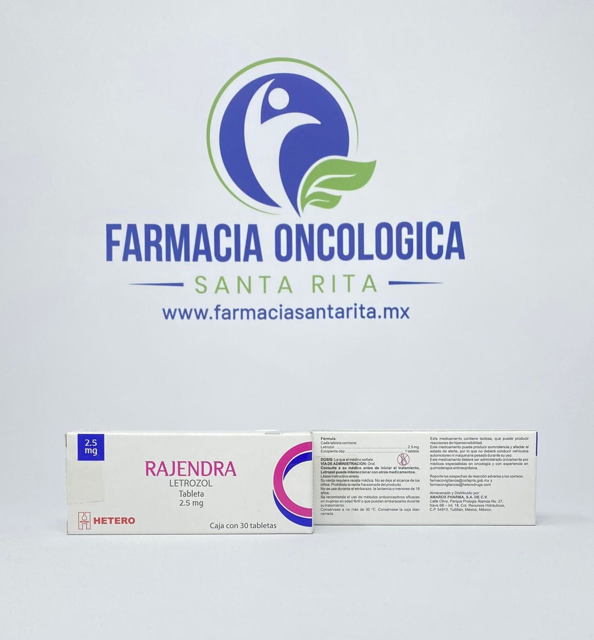 Foto del medicamento Rajendra 2.5 mg con 30 tabletas o Letrozol 2.5 mg con 30 tabletas en venta