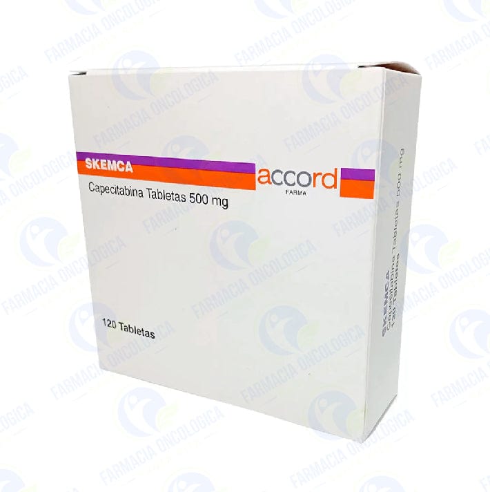 Foto del medicamento Skemca 500 mg con 120 tabletas o Capecitabina 500 mg con 120 tabletas en venta