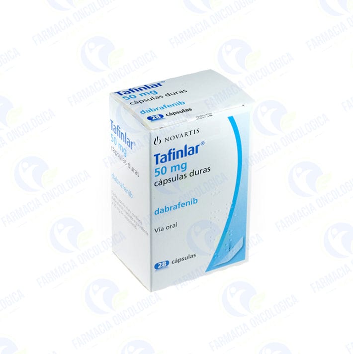 Foto del medicamento Tafinlar 50 mg con 28 capsulas o Dabrafenib 50 mg con 28 capsulas en venta