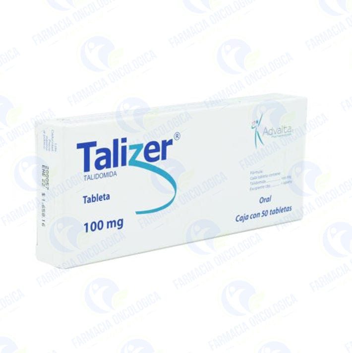 Foto del medicamento Talizer 100 mg con 50 tabletas o Talidomida 100 mg con 50 tabletas en venta