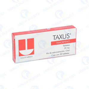Foto del medicamento Taxus 20 mg con 30 tabletas o Tamoxifeno 20 mg con 30 tabletas en venta