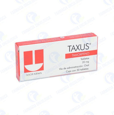 Foto del medicamento Taxus 20 mg con 30 tabletas o Tamoxifeno 20 mg con 30 tabletas en venta