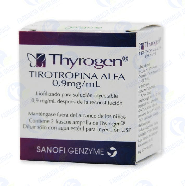 Foto del medicamento Thyrogen 0.9 mg con 2 frascos inyectable o Tirotropina Alfa 0.9 mg en venta