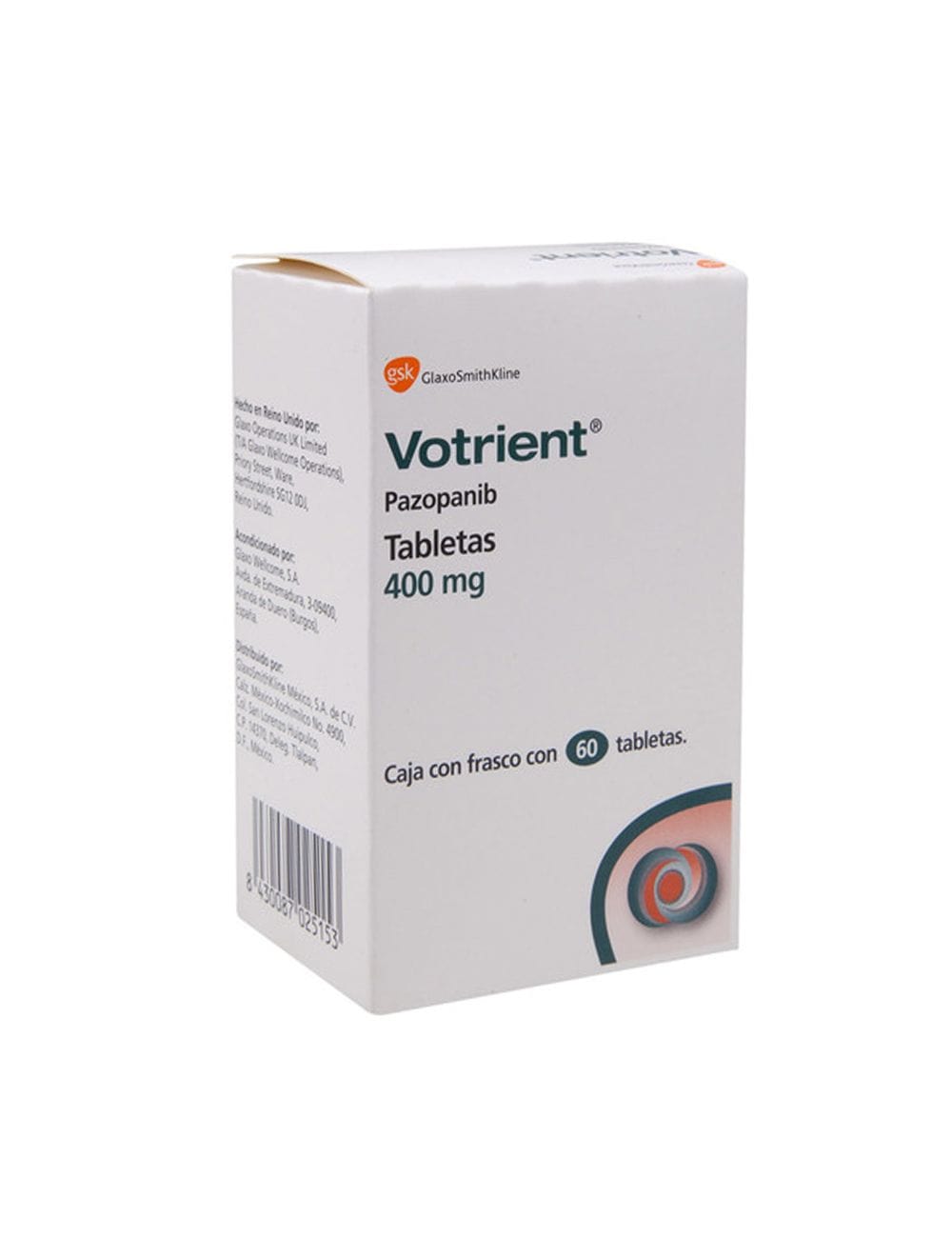 Votrient 400mg con 60 tabletas (Pazopanib)