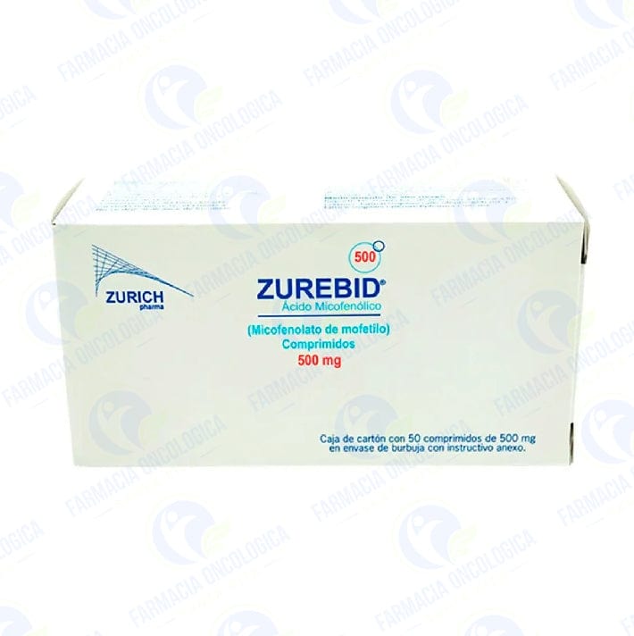 Foto del medicamento Zurebid 500 mg con 50 comprimidos o Acido micofenolico 500 mg con 50 comprimidos en venta