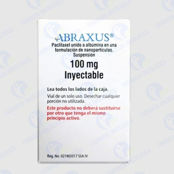 Foto del medicamento Abraxus 100 mg inyectable o Paclitaxel Albumina 100 mg inyectable en venta