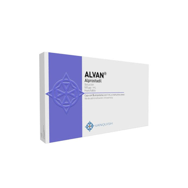 Foto del medicamento Alvan 500 mcg con 5 ampolletas o Alprostadil 500mcg con 5 ampolletas en venta