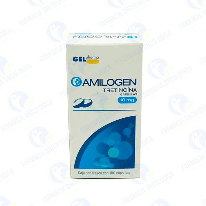 Foto del medicamento Amilogen 10 mg con 100 capsulas o Tretinoina 10 mg con 100 capsulas en venta