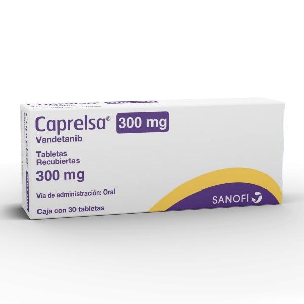 Foto del medicamento Caprelsa 300 mg con 30 tabletas o Vandetanib 300 mg con 30 tabletas en venta