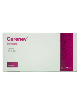 Foto del medicamento Carenev 12.5 mg con 28 tabletas o Sunitinib 12.5 mg con 28 tabletas en venta
