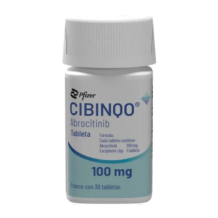 Foto del medicamento Cibinqo 100 mg con 30 tabletas o Abrocitinib 100 mg con 30 tabletas en venta