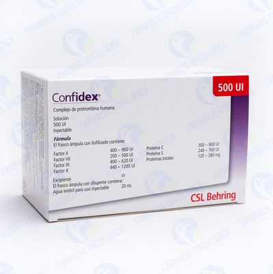 Foto del medicamento Confidex 500 ui inyectable frasco o Complejo de Protrombina Humana en venta