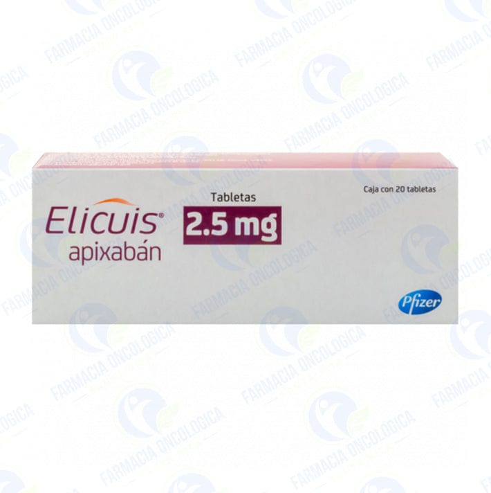 Foto del medicamento Elicuis 2.5 mg con 20 tabletas o Apixaban 2.5 mg con 20 tabletas en venta