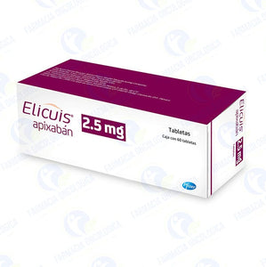 Foto del medicamento Elicuis 2.5 mg con 60 tabletas o Apixaban 2.5 mg con 60 tabletas en venta