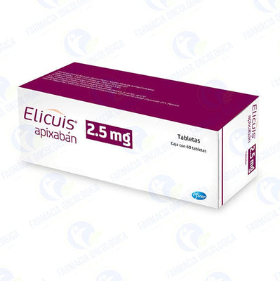 Foto del medicamento Elicuis 2.5 mg con 60 tabletas o Apixaban 2.5 mg con 60 tabletas en venta