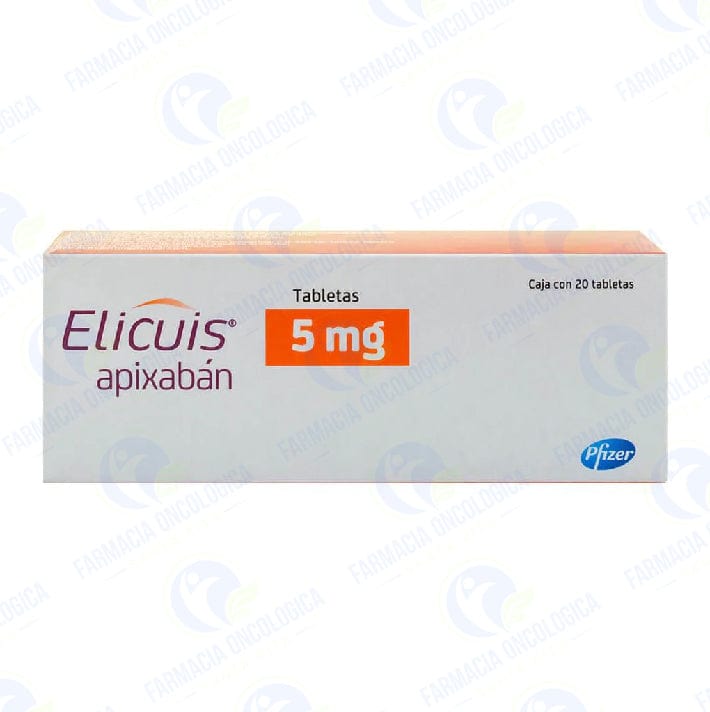 Foto del medicamento Elicuis 5 mg con 20 tabletas o Apixaban 5 mg con 20 tabletas en venta