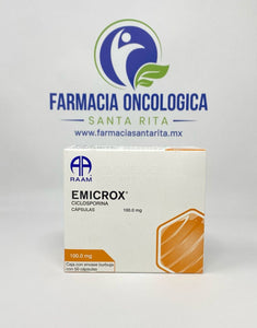 Foto del medicamento Emicrox 100 mg con 50 capsulas o Ciclosporina 100 mg con 50 capsulas en venta