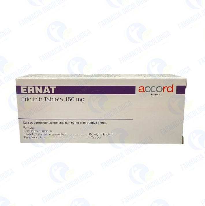 Foto del medicamento Ernat 150 mg con 30 tabletas o Erlotinib 150 mg con 30 tabletas en venta