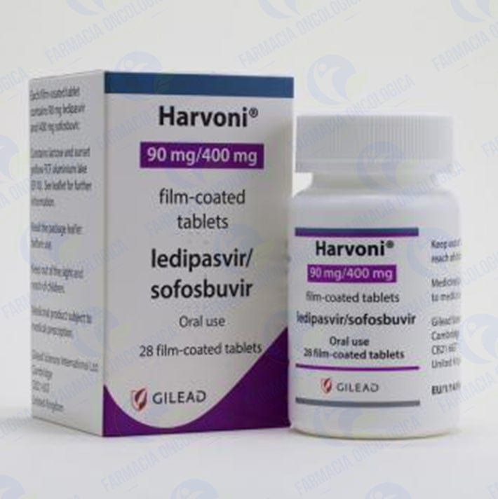Foto del medicamento Harvoni con 28 tabletas o Ledipasvir 90 mg / Sofosbuvir 400 mg en venta