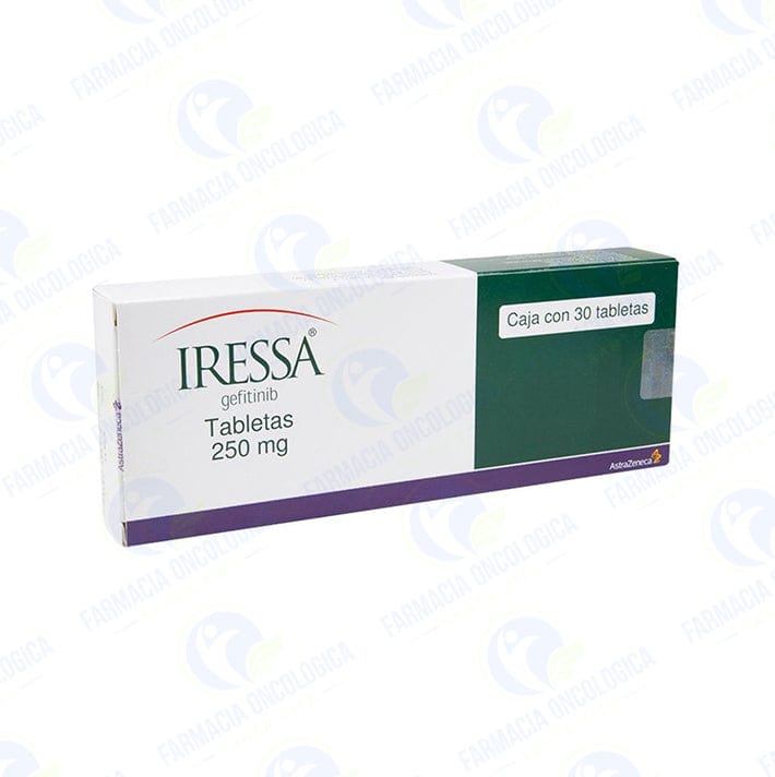 Foto del medicamento Iressa 250 mg con 30 tabletas o Gefitinib 250 mg con 30 tabletas en venta
