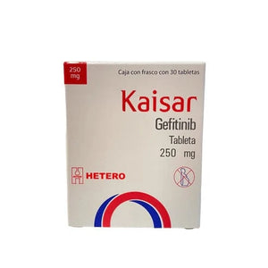 Foto del medicamento Kaisar 250 mg con 30 tabletas o Gefitinib 250 mg con 30 tabletas en venta