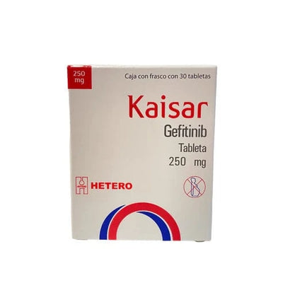 Foto del medicamento Kaisar 250 mg con 30 tabletas o Gefitinib 250 mg con 30 tabletas en venta