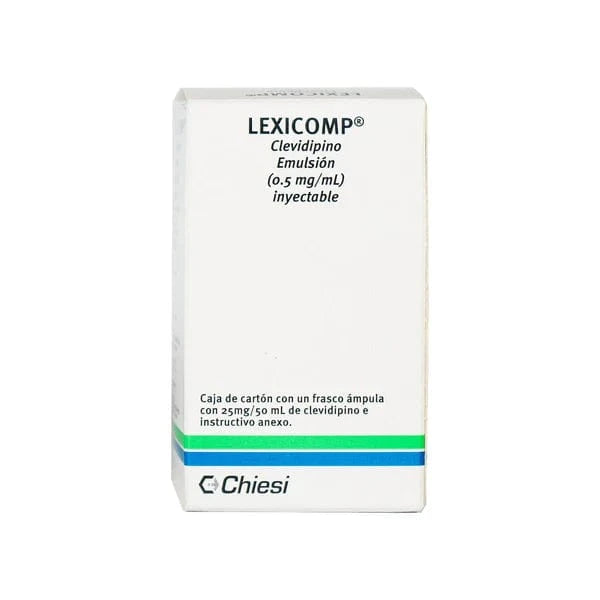 Foto del medicamento Lexicomp 0.5 mg / mL emulsion inyectable 25mg/50mL o Clevidipino en venta