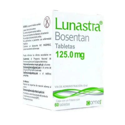 Foto del medicamento Lunastra 125 mg con 60 tabletas o Bosentan 125 mg con 60 tabletas en venta