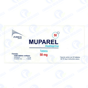 Foto del medicamento Muparel 50 mg con 50 tabletas o Azatioprina 50 mg con 50 tabletas en venta