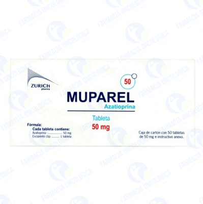 Foto del medicamento Muparel 50 mg con 50 tabletas o Azatioprina 50 mg con 50 tabletas en venta