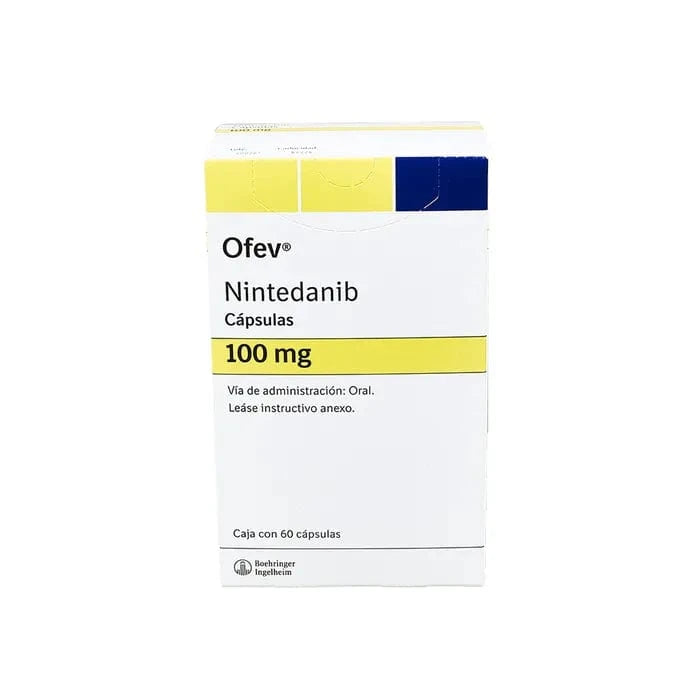 Foto del medicamento Ofev 100 mg con 60 capsulas o Nintedanib 100 mg con 60 capsulas en venta