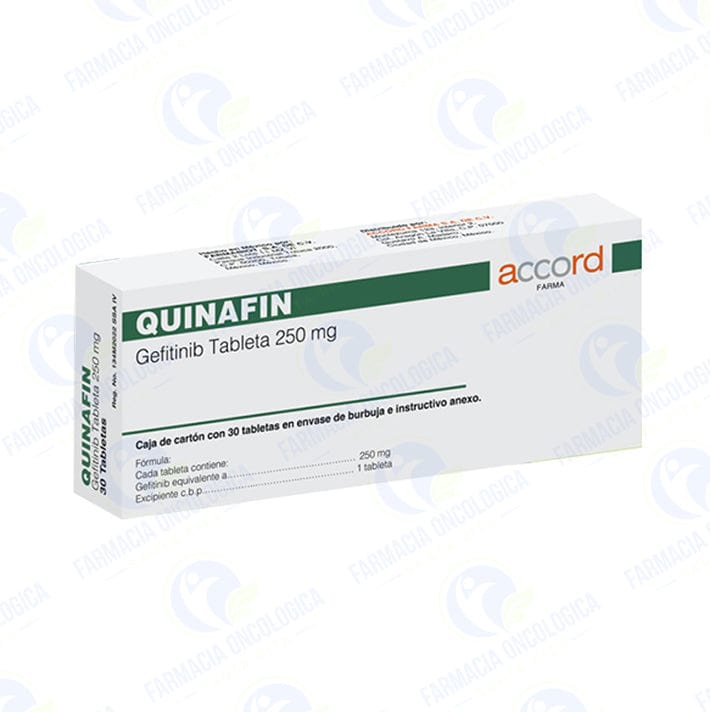 Foto del medicamento Quinafin 250 mg con 30 tabletas o Gefitinib 250 mg con 30 tabletas en venta