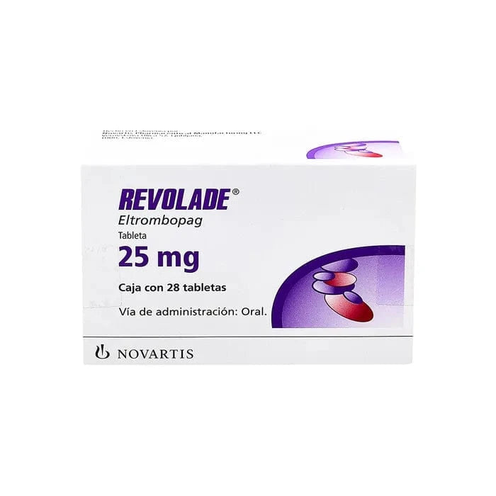 Foto del medicamento Revolade 25 mg con 28 tabletas o Eltrombopag olamine 25 mg con 28 tab en venta