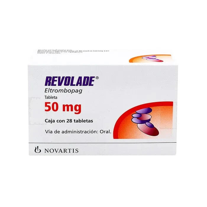 Foto del medicamento Revolade 50 mg con 28 tabletas o Eltrombopag olamine 50 mg con 28 tab en venta
