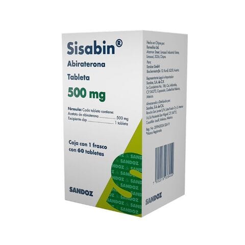 Foto del medicamento Sisabin 500 mg con 60 tabletas o Abiraterona 500mg con 60 tabletas en venta