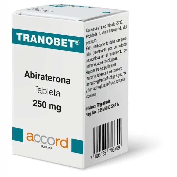 Foto del medicamento Tranobet 250 mg con 120 tabletas o Abiraterona 250mg con 120 tabletas en venta