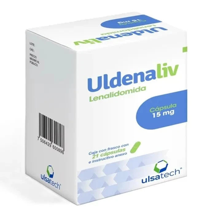 Foto del medicamento Uldenaliv 15 mg con 21 capsulas o Lenalidomida 15 mg con 21 capsulas en venta