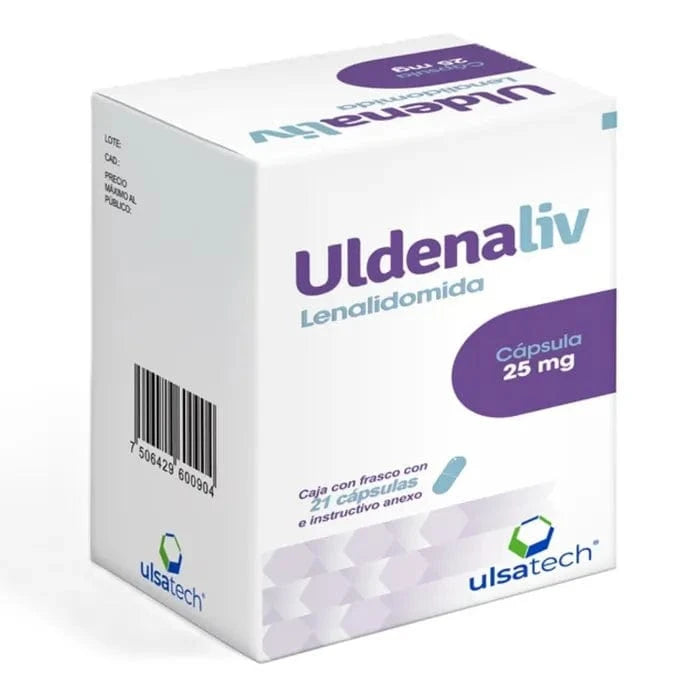 Foto del medicamento Uldenaliv 25 mg con 21 capsulas o Lenalidomida 25 mg con 21 capsulas en venta