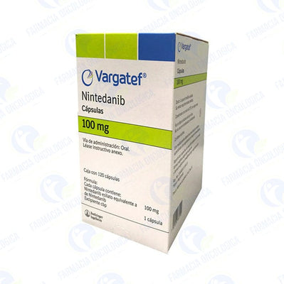 Foto del medicamento Vargatef 100 mg con 120 capsulas o Nintedanib 100 mg con 120 capsulas en venta