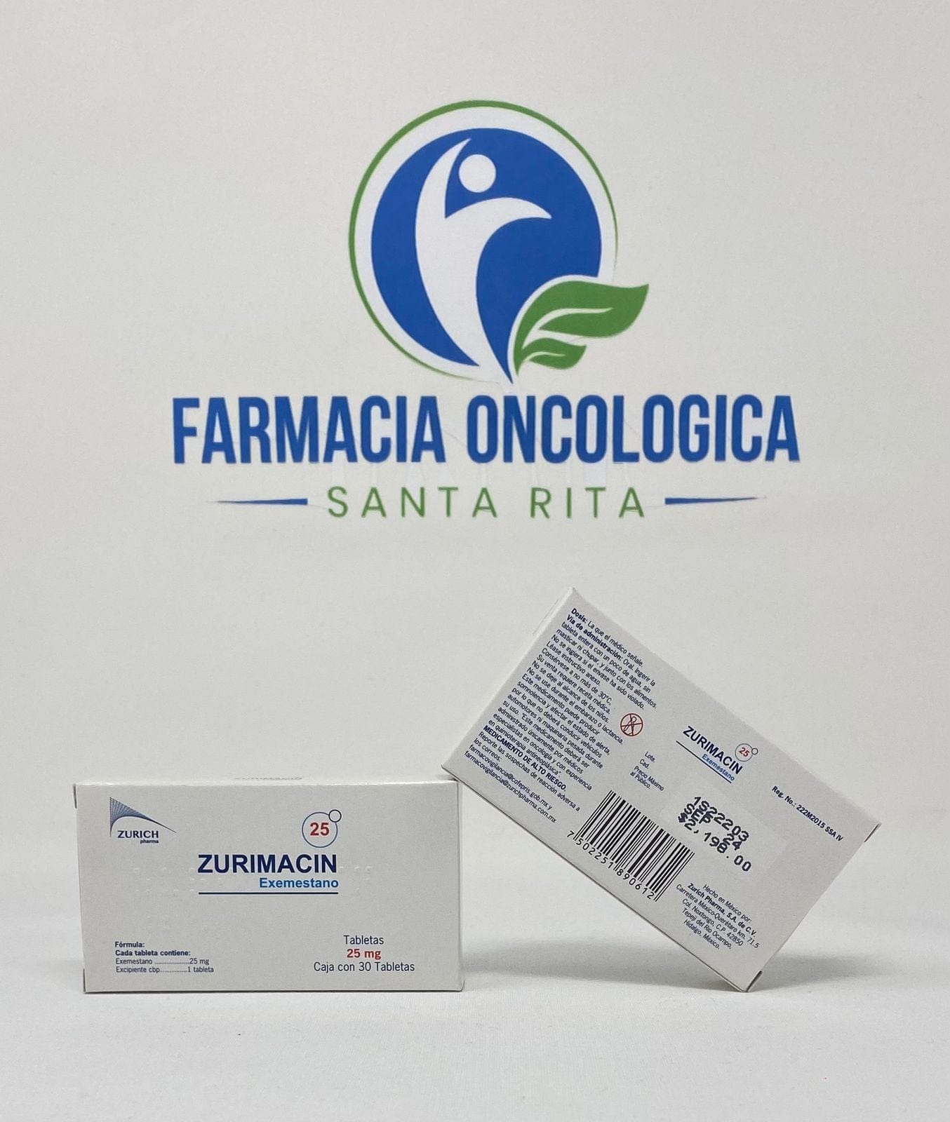 Foto del medicamento Zurimacin 25mg con 30 tabletas o Exemestano  25mg con 30 tabletas en venta
