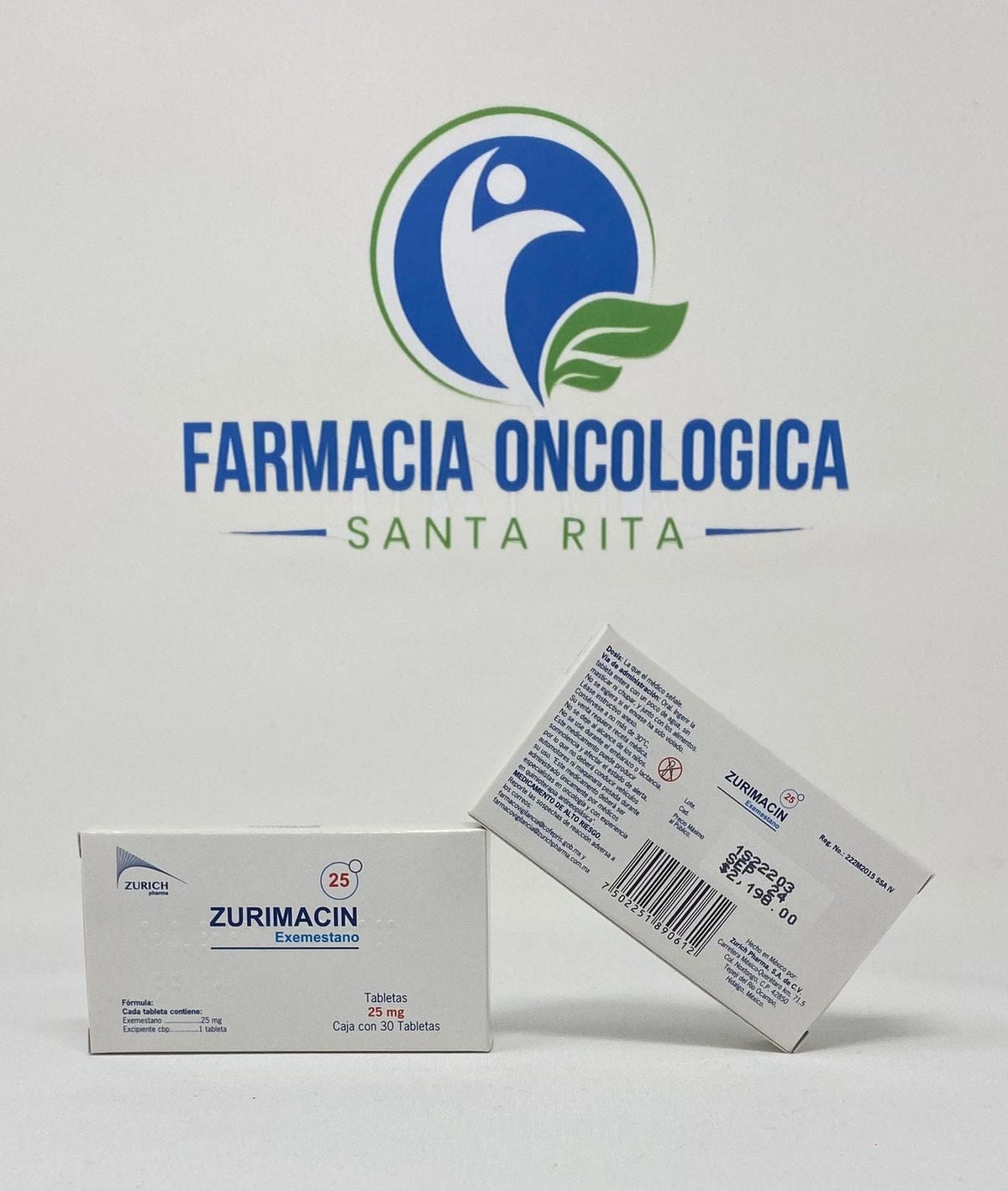 Foto del medicamento Zurimacin 25mg con 30 tabletas o Exemestano  25mg con 30 tabletas en venta