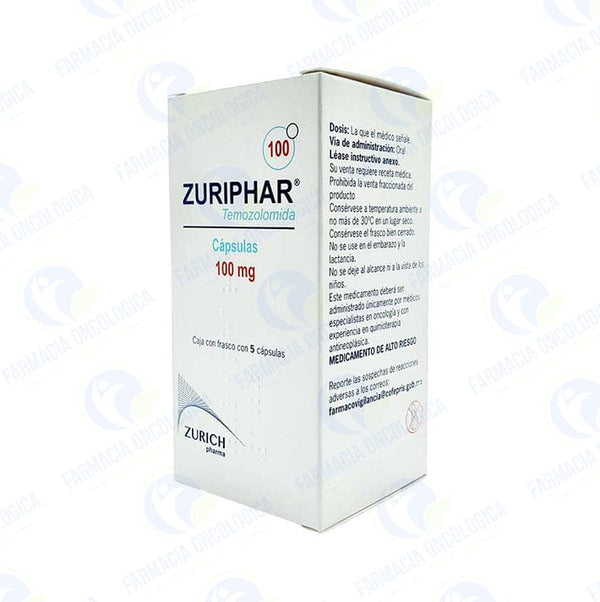 Foto del medicamento Zuriphar 100 mg con 5 capsulas o Temozolomida 100 mg con 5 capsulas en venta